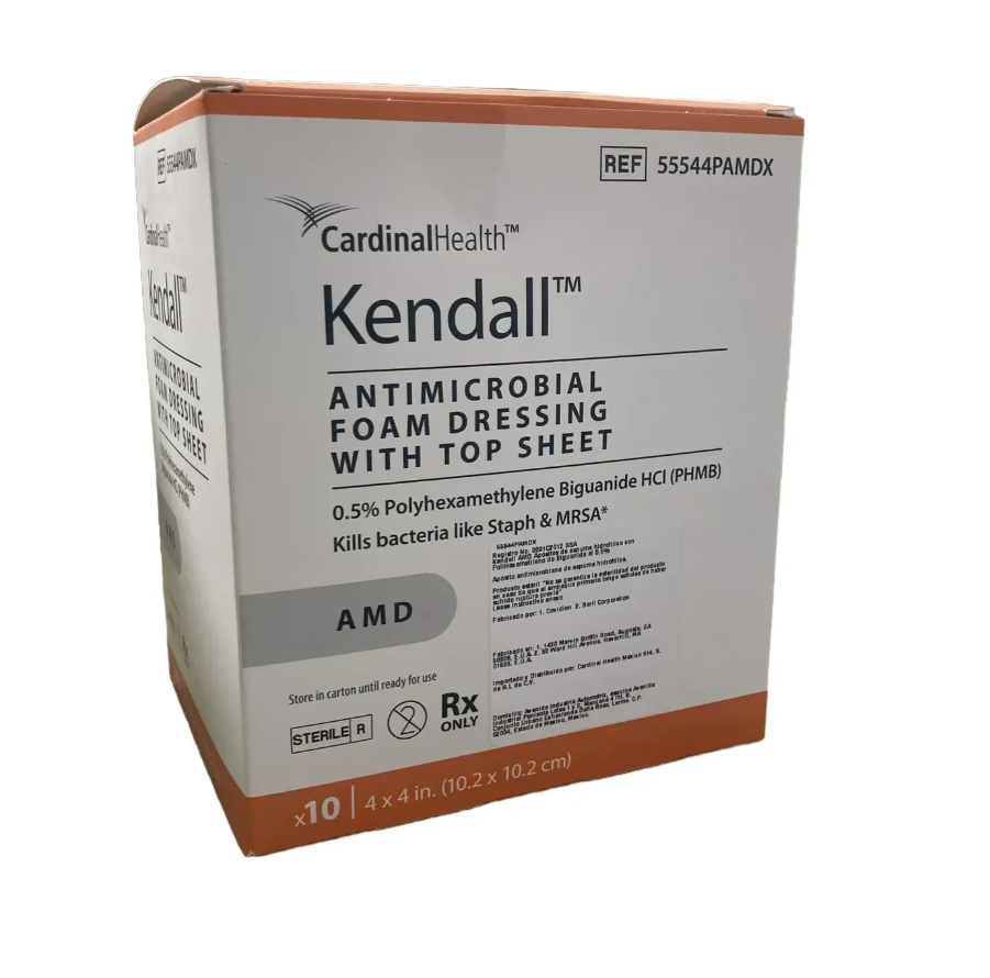 Apósito de espuma Kendall AMD 10.2 cm. x 10.2 cm. con lámina de poliuretano Caja con 10 piezas
